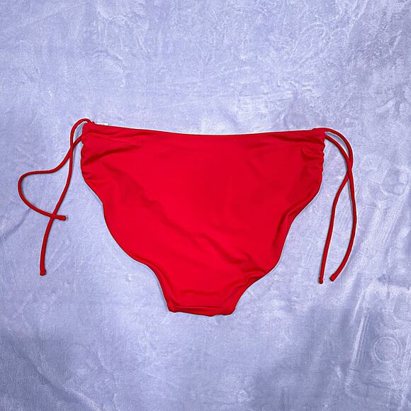 ATHLETA Swim Cinch Full Coverage Bikini Bottom Red Nylon UPF 50 Womens Medium - Picture 3 of 6